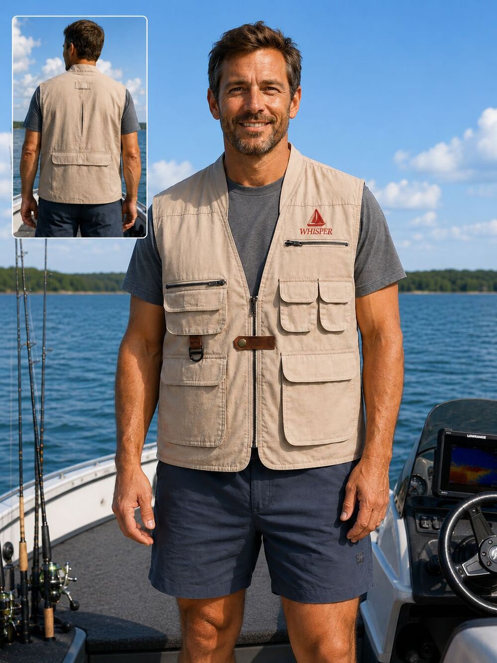 Reel Legends XL Fishing Vest Whisper Sailboat Beige Tan Multi Pocket Utility Men